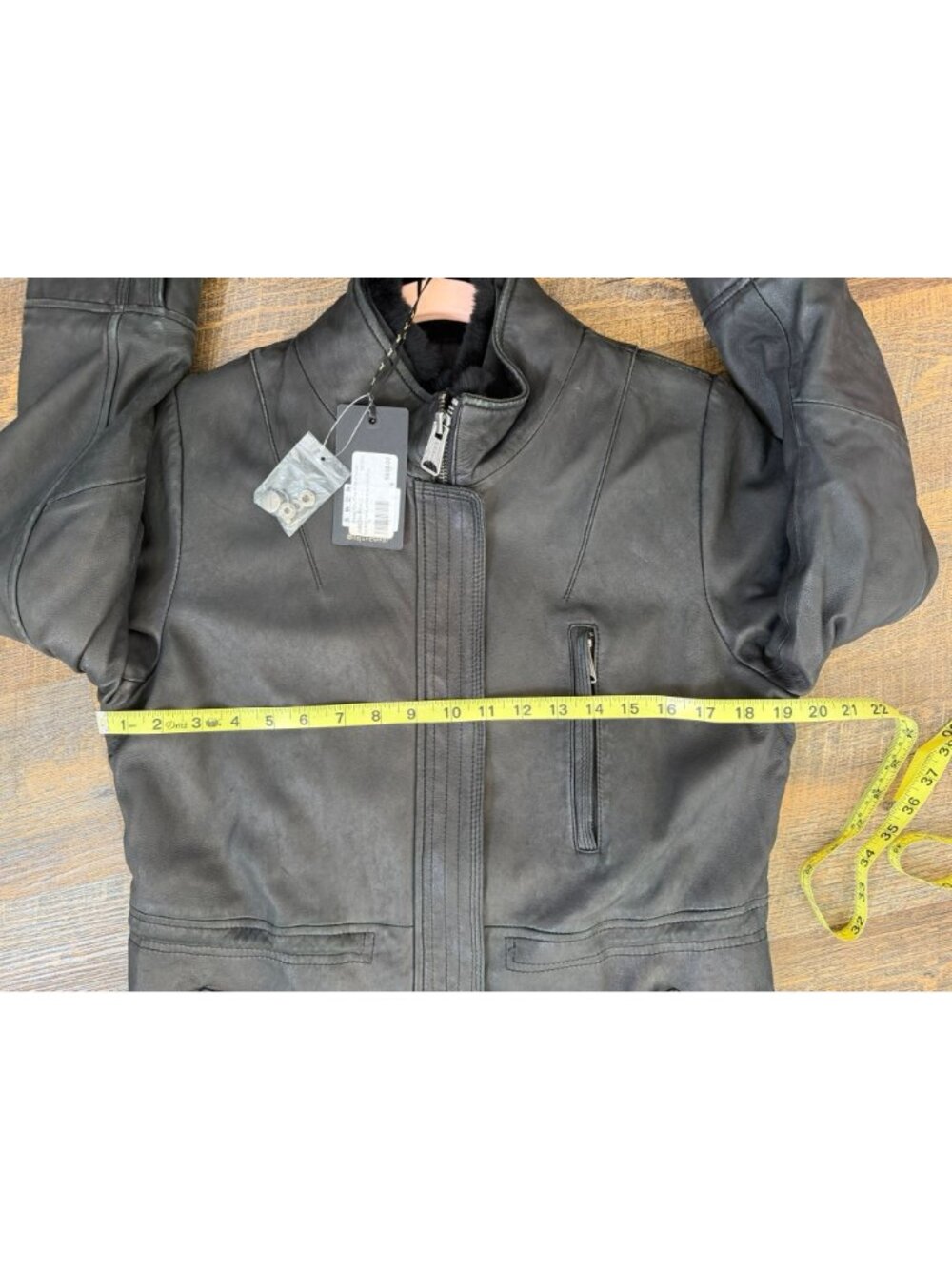 June Black Leather Jacket, Real Rabbit Fur Size Small - Picture 6 of 16